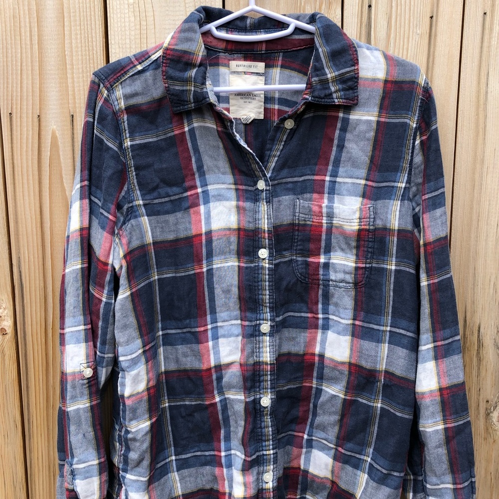 american eagle red & blue flannel